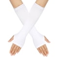 thumbnail image 1 of Zhuge Guantes largos sin dedos a rayas para mujer, calentadores de brazos tejidos de invierno para punk rock, cosplay, gótico y fiesta de Navidad, color blanco, 1 of 4