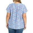 thumbnail image 4 of GRACE & GRANDEUR Women's Plus Size Easter Floral Print Blouse Pintucked Trim Front Tie Neck Tops Ruffle Sleeve Summer Vacation Blouses 2X Sky Blue, 4 of 7