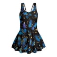 thumbnail image 4 of Xixirimido Blue Butterflies Stars Print Girls One-piece Swimsuits Sleeveless Swimwear with Skirt & Built-in Shorts Hawaiian Beach Vacation Modest Bathing Suit, 8-9 Years, 4 of 7