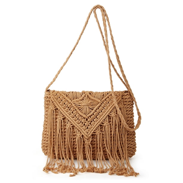 Bolsa cruzada Caissip de macramé estilo hobo para mujer