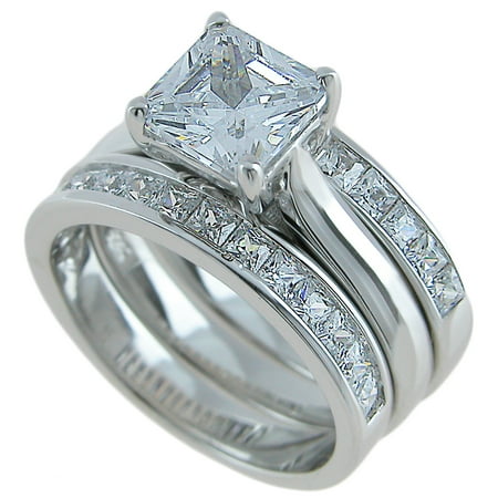 Plutus Sterling Silver 3 Piece Wedding Ring Set