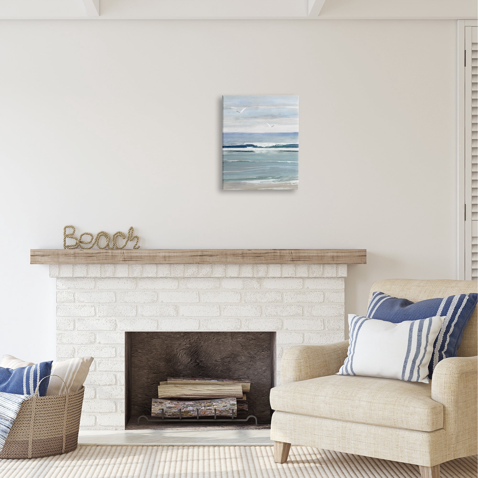 Stupell Industries Rolling Waves & Seagulls Nature Painting Gallery Wrapped Canvas Art Print Wall Art, 16 x 20