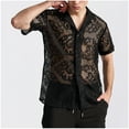 thumbnail image 5 of Mens Lace Shirt Summer Casual Floral See Through Short Sleeve Button Down Shirts, 5 of 9
