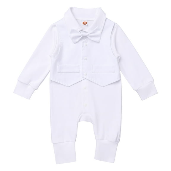 Ibtom Castle Baby Boy Baptism Outfit Christening Outfits Formal Suit Onesie Jumpsuit Overall Romper & Vest & Bowtie Wedding Tuxedo Gentleman Birthday Clothes Set 0-3 Months White