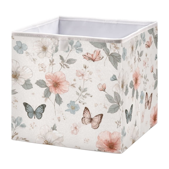 Foldable Fabric Storage Bin Home Cubes Clothing Organizer Bins Large Collapsible Box Basket for Home Organizer Hand-drawn Flowers and Butterflies