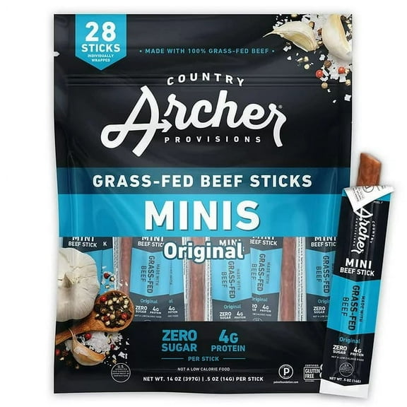 Country Archer Grass-Fed Beef Stick Minis, Original, 0.5 oz, 28 Count