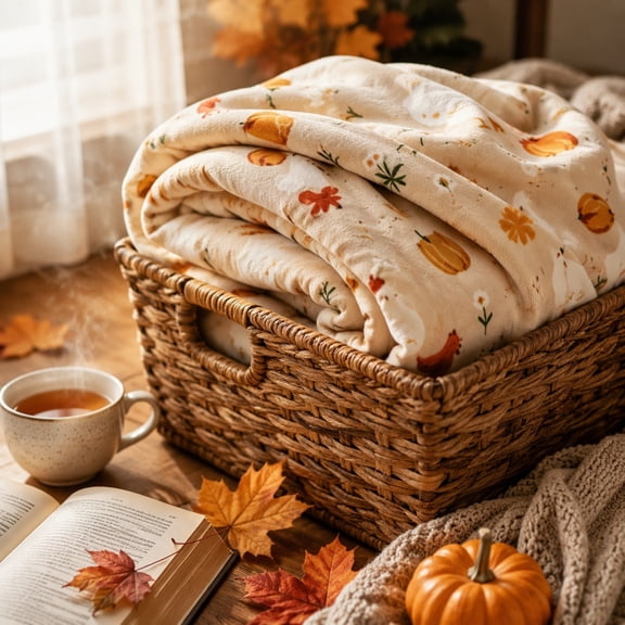 Fall Thanksgiving Throw Blanket, Soft Plaid Sofa Decor, Warm Autumn Bed Cover for Living Room, Harvest Festival Fleece Throw, Cozy Home Decor for Family Gathering