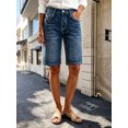 thumbnail image 7 of Women's High‑Rise Denim Bermuda Shorts, Medium Blue Wash Stretch Knee‑Length Jean Shorts with Pockets, Casual Denim Bottoms Sizes 4‑18, 7 of 7