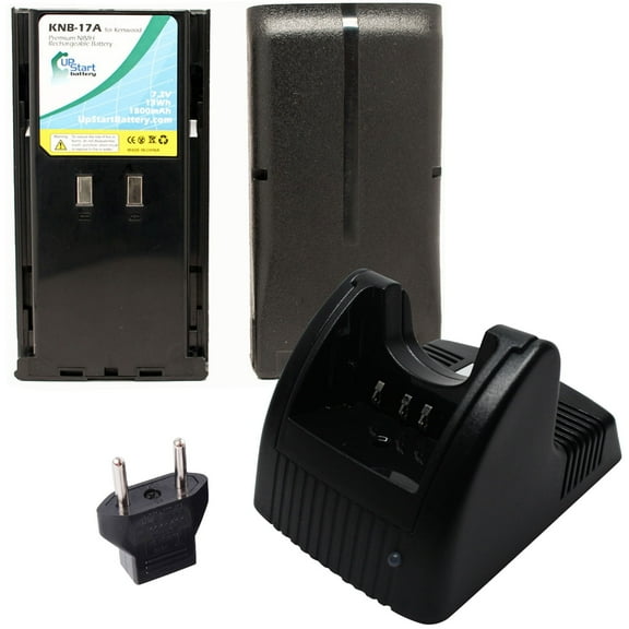 2x Pack - Kenwood TK-380 Battery   Charger with EU Adapter - Replacement for Kenwood KNB-17A Two-Way Radio Battery and Charger (1800mAh, 7.2V, NI-MH)