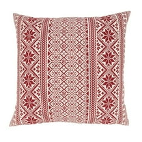 20 in. Cheerful Charm Christmas Pattern Square Poly Filled Throw Pillow, Red