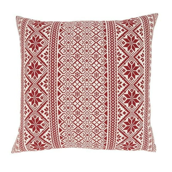 20 in. Cheerful Charm Christmas Pattern Square Poly Filled Throw Pillow, Red