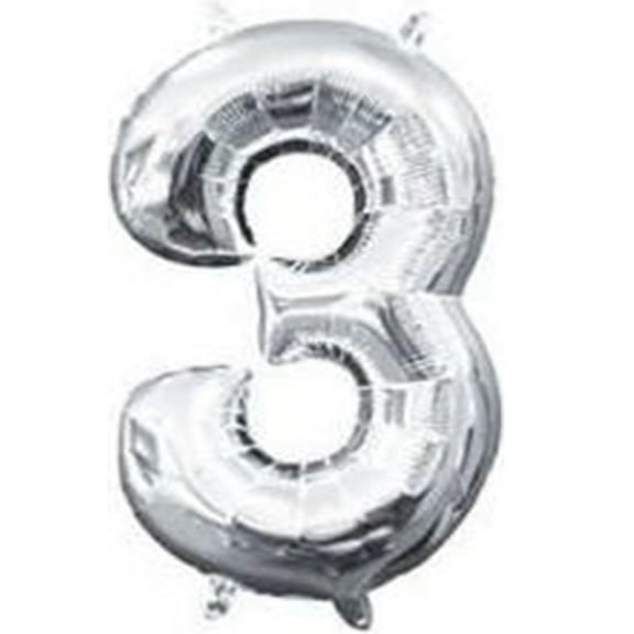 Anagram 78527 16 in. Number 3 Silver Shape Air Fill Foil Balloon