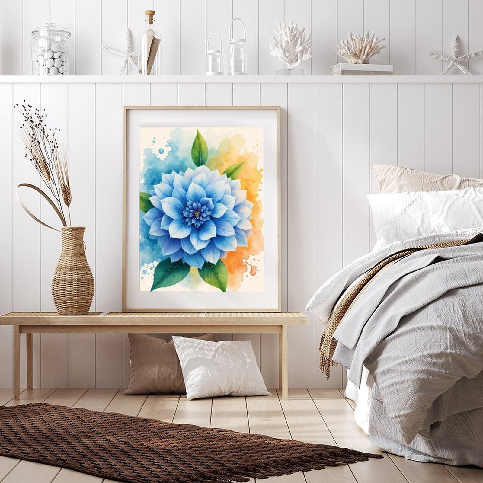 Diamond Art Kit for Adults, Blue Flower Watercolor Art Canvas Diamond Painting for Adults Beginners, 5D DIY Diamond Art Painting Kits, Colorful Diamond Painting Craft for Home Decor 12x16