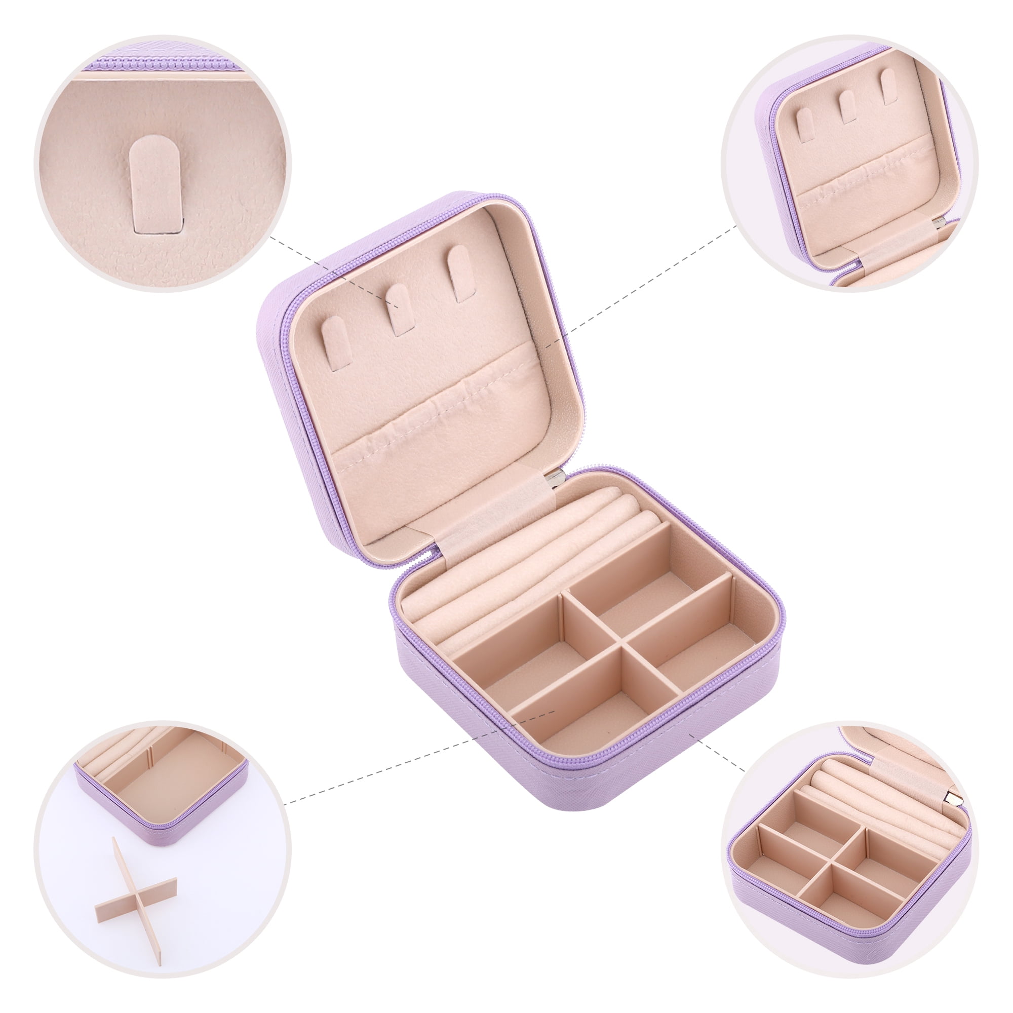 Unique Bargains Mini Jewelry Box for Women PU Leather Organizer with Zipper Light Purple