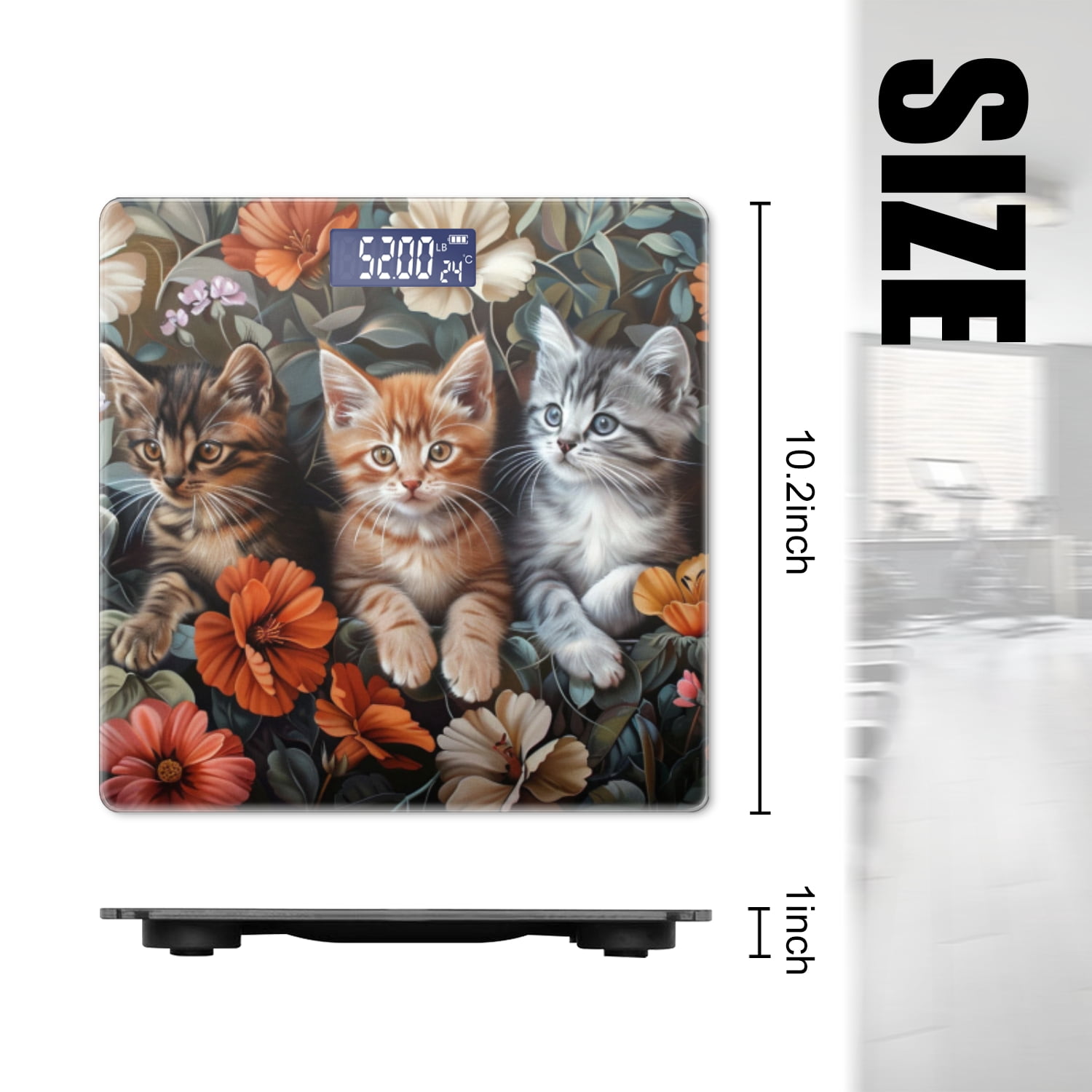 Bathroom Scale, Highly Accurate Digital Body Scale,Precisely Measures Weight up to 400 lbs-Cute Kittens Sitting On Top Of Flowers In The Style Of Oil Painting
