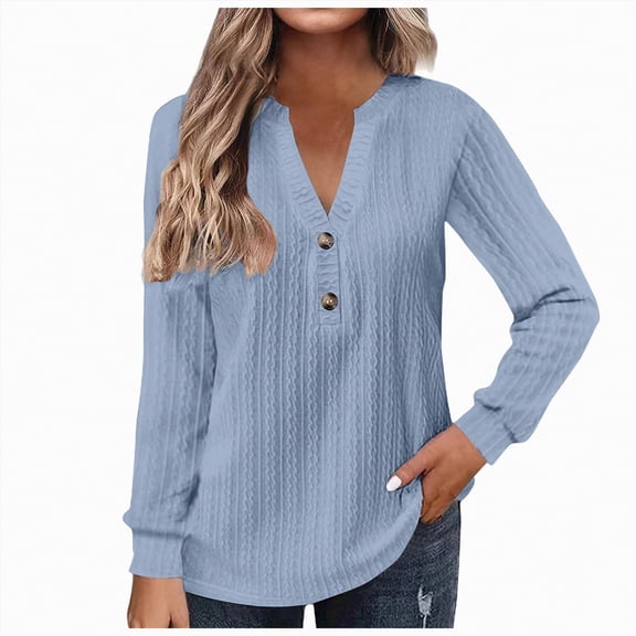Towmus Women Ribbed Knit Tops Dressy Long Sleeve Shirts Fall Lightweight Sweatshirt, Blue, XL