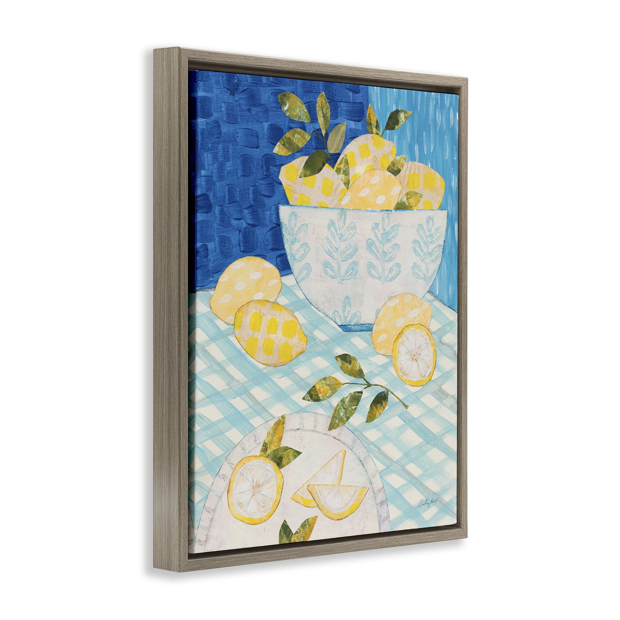Stupell Industries Patterned Lemons Tablescape Food & Beverage Painting Brown Floater Framed Canvas Art Print Wall Art, 17 x 21