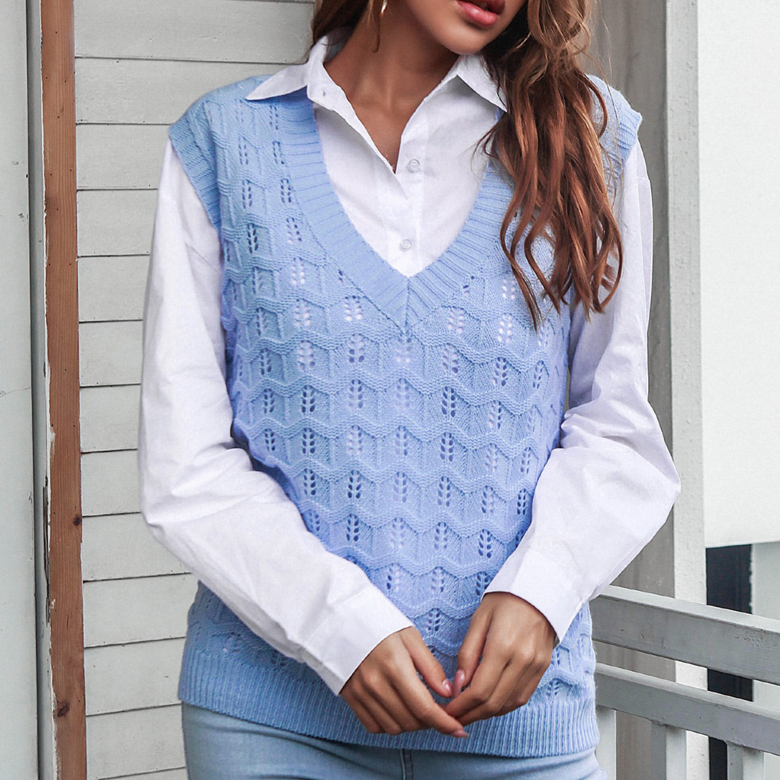 ZXHACSJ College Style Casual Loose Knit Vest Fashion Women's