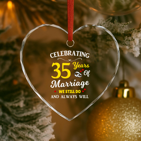 EVERA 35Th Year Wedding Anniversary Ornament 35Th Year Celebrating Marriage Anniversary Anniversary Gift HEART Glass Ornament Home Decoration Lovers Gift