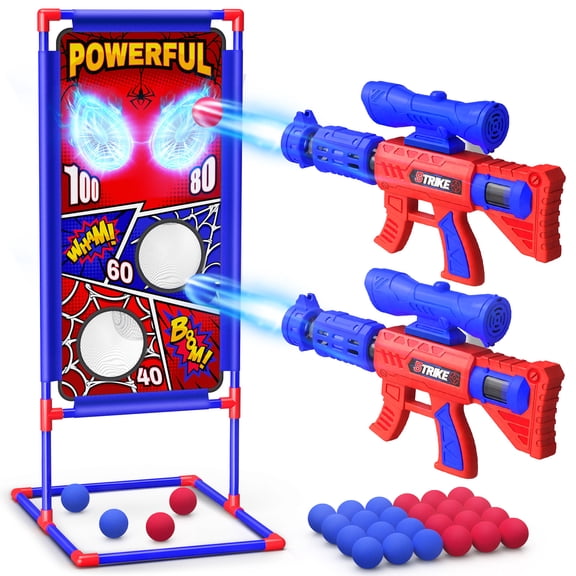 Aogsiyt Shooting Toy Set for Kids with Spider Target, 2 Air Pump Launchers & 24 Foam Balls, Indoor Outdoor Action Games, Birthday Gifts for Boys Age 3-12