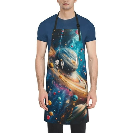 

Lukts Adjustable Apron with 2 Pockets Chef Cooking Kitchen Restaurant Aprons for Women Men-Colorful Planet Universe