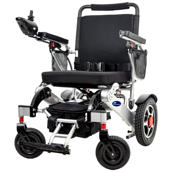 MEDICAL STORE Silla De Ruedas Eléctrica De Lujo Silla Plegable de Acero de Alta Resistencia Color Negro Incluye Cinturón de seguridad y Control Joystick.