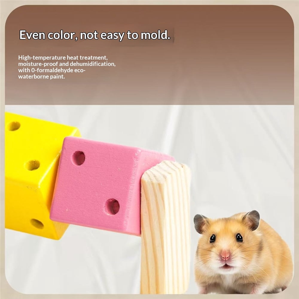 2 pack Hamster Chew Toy Wood Platform Grinding Teeth Toys Exercise Intelligence Training Colorful Wooden Block for Small Animals Chinchilla Gerbil Squirrel Glider