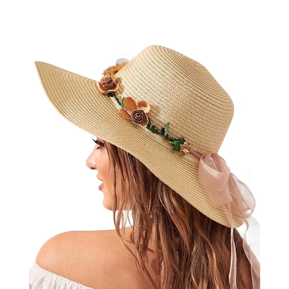 SHILINLANG Beach Hat for Women, Wide Brim Sun Straw Hats for Women, Sun Hat Womens UPF 50 UV Protection, Floppy Foldable Summer Hats