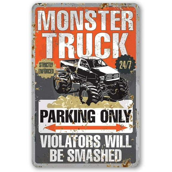 Metal Sign - Monster Truck Parking - Durable Metal Sign - Use Indoor/Outdoor - Makes Great Garage Decor Under $20 (8" x 12")