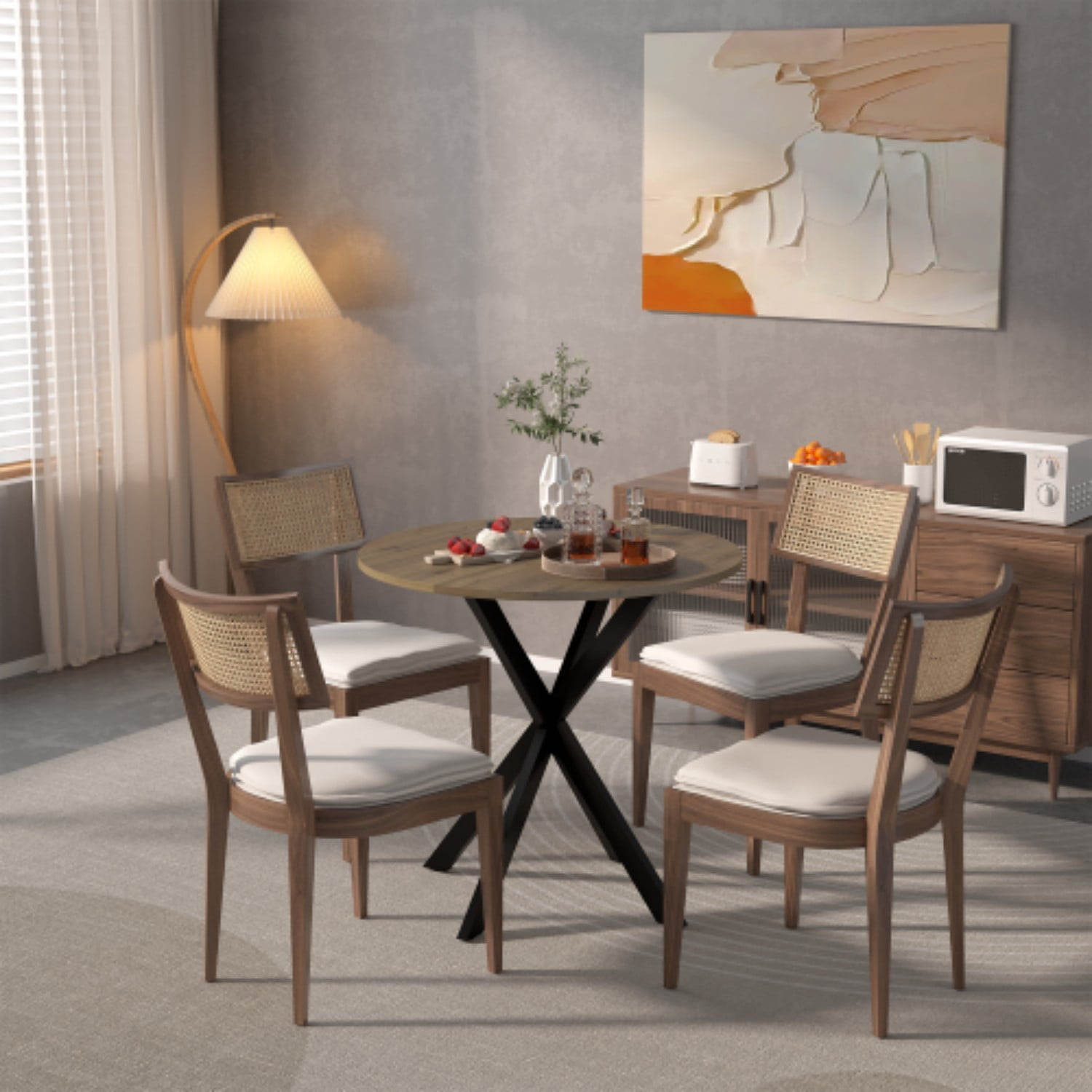 31.5" Round Dining Table, Modern Small Kitchen Table with Thick MDF Top & Black Metal Legs, Compact Circle Dining Table for 2-4 People, Apartment, Breakfast Nook & Dining Room,Rustic Brown