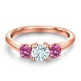 thumbnail image 3 of Gem Stone King 18K Rose Gold Plated Silver Sky Blue Aquamarine and Pink Moissanite Engagement Ring for Women | 0.96 Cttw | Round 5MM | Gemstone March Birthstone | Size 5, 3 of 6