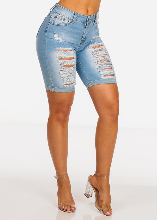 distressed bermuda jean shorts