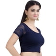thumbnail image 3 of Chandrakala Women's Stretchable Readymade Lycra Navy Blue Indian Ethnic Saree Blouse Crop Top Choli-Medium (B102NAV3), 3 of 3