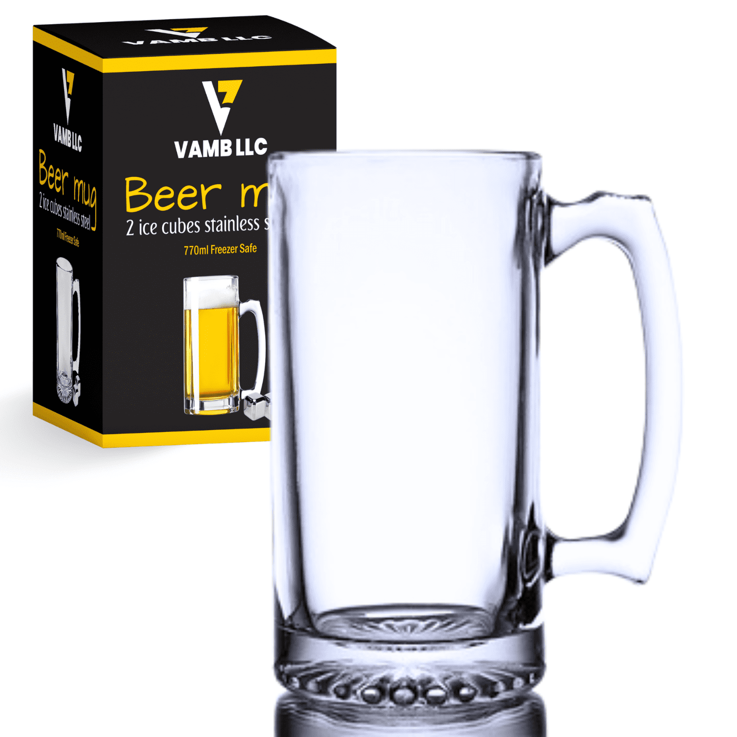 Beer Mug Jumbo Thick Glass Sports Beer Stein with Handle 26oz by Osnell USA