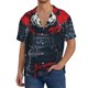 thumbnail image 1 of Balery Red Black Eastern Panda Warrior Camisa Casual de Manga Corta con Botones para Hombre, Texturizada, Estilo Cubano, para Playa, Verano-X-Large, 1 of 5
