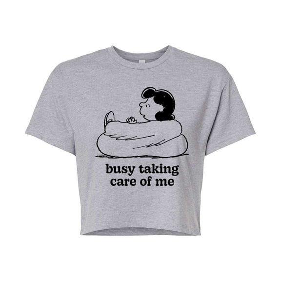 Peanuts - Busy Taking Care Of Me - Juniors Cropped Cotton Blend T-Shirt