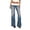 Blue, variant on Womens Pants Low Rise Wide Leg Jeans with Washable Denim Patchwork and Fold Over Detail Trousers