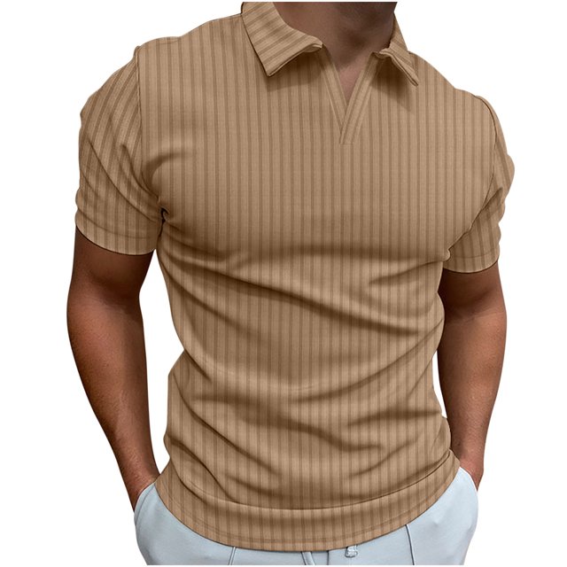 Birdeem Blouse Décontractée pour Hommes à Manches Courtes Élastiques à Rayures Col Rabattu