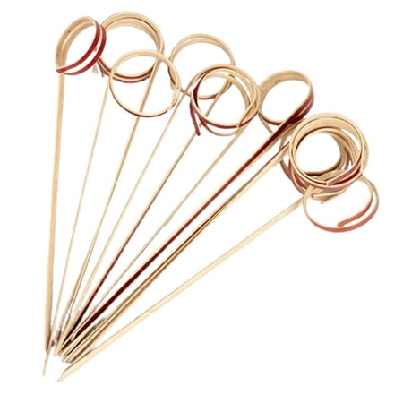 

Oiur 100Pcs Bamboo Sticks Wooden Disposable Round Loop Tie Knotted with Twisted Ends Decorative Food Grade Bamboo Skewers Fruit Cocktail Picks Home Use