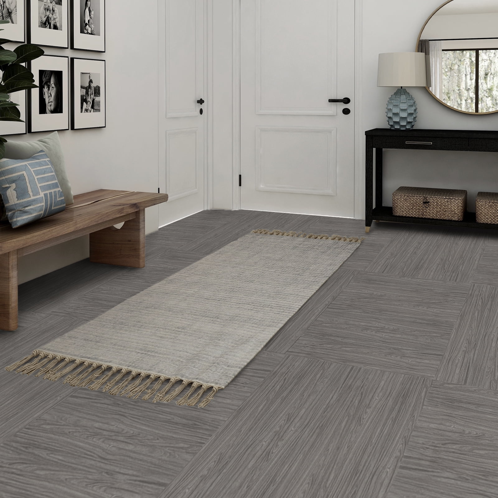 (2 pack) UMIGGEE Gray Peel Stick Flooring 35-in x 5.7-in x 1.0mm 20-Pcs Vinyl Flooring Wood Grain Floor Tiles Easy to Install for Bathroom Kitchen Living Room