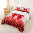 thumbnail image 3 of Homewish Red Bowtie Full Size Comforter Sets for Kids Girls, Sequins Cheetah Print Bedding Comforter Set, Polka Dots Reversible, 3 Pieces 1 Comforter and 2 Pillowcases, 3 of 6