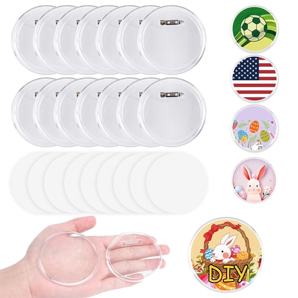 Alfileres Happizza acrílicos transparentes de 7 cm para hacer tú mismo, 25 unidades, personalizados