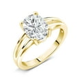 thumbnail image 2 of Gem Stone King 18K Yellow Gold Plated Silver Solitaire Ring Set Oval Near Colorless 2.10cttw Moissanite, 2 of 4