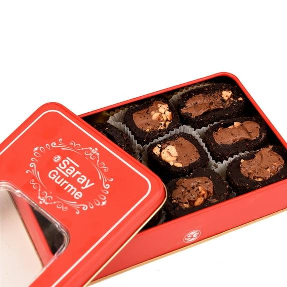 Turkish Delight with Tin Box, Brownie Chocolate with Hazelnut Gourmet Snack, Soft Candy, Vegetarian, Authentic Dessert, Loukoum, Gift for Valentine's Day (Pack of 2 x 10 pcs)