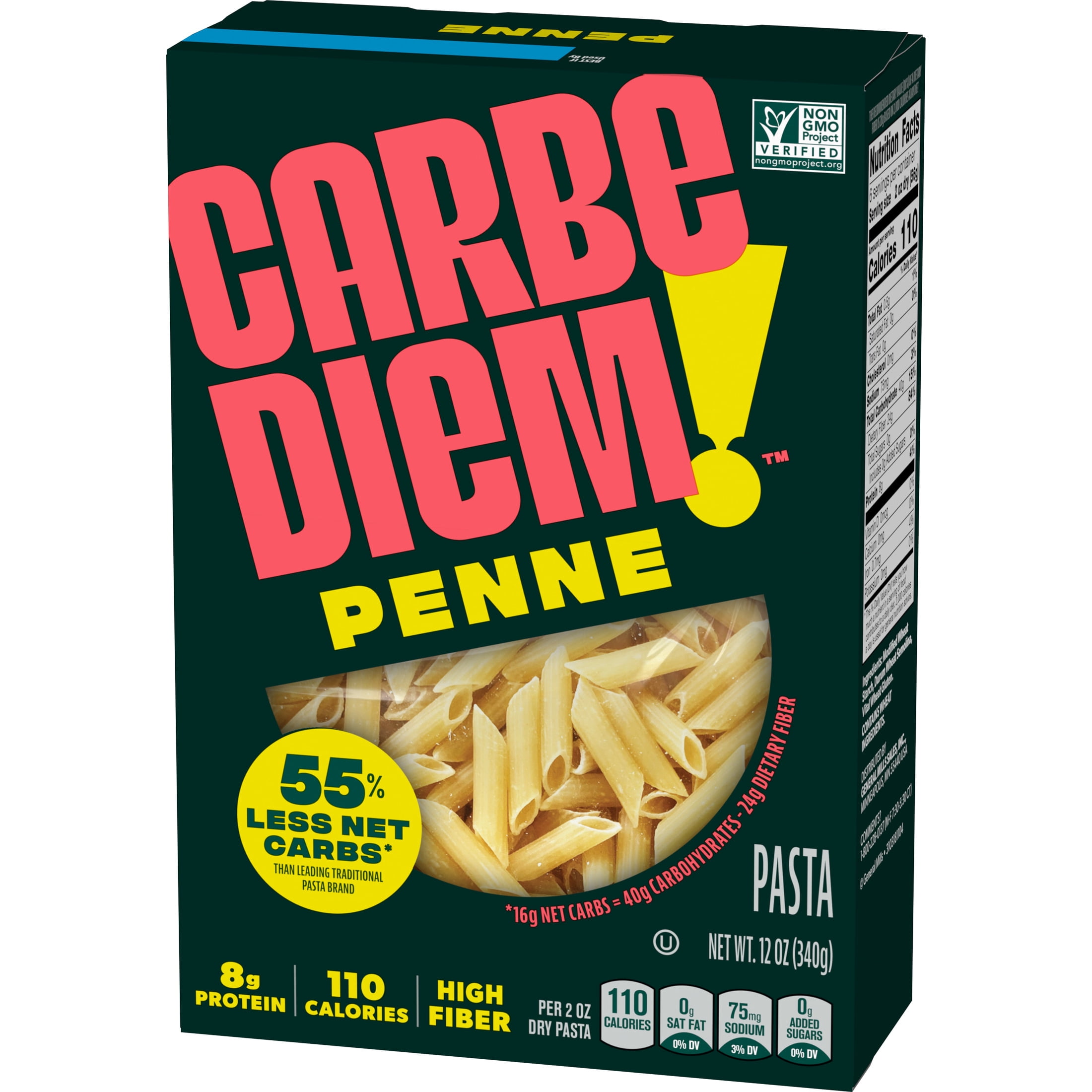 Carbe Diem High Fiber Penne Pasta, Dairy-Free & Wheat-Free, 12 oz
