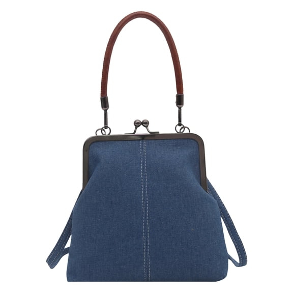 AOMRCOL Handbags for Women,Kiss-Lock Denim Purse with Removable Shoulder Strap,Vintage Casual Crossbody Bag,Women's Crossbody Handbags,Blue