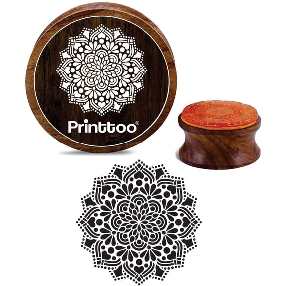 Printtoo Round Mandala Wooden Rubber Stamp Scrap-booking Craft Textile Stamp-3 Inch