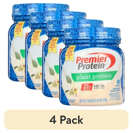 (4 pack) Premier Protein Powder Plant Protein, Vanilla, 25g Plant-Based Protein, 0g Sugar, Gluten Free, No Soy or Dairy Ingredients, 15 Servings