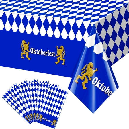 6 Pack Bavarian CORNET Oktoberfest Party Tablecloth Decorations, Plastic Blue and White Bavarian Flag Check Table Cover, Background for Oktoberfest Party Decorations and Supplies, 54×108 Inches