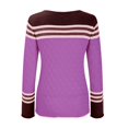 thumbnail image 4 of Purple Sweatshirt for Women's Casual Hook Temperament Top Europe and The United States Long Sleeve Knitted Striped Matching Color Crew Neck Sweater Pullover Top Women Fall Clothes, 4 of 4